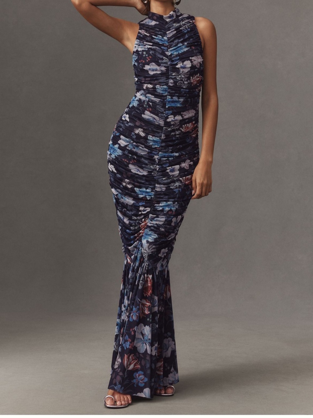 BHLDN Mesh Ruched Sleeveless Maxi Dress